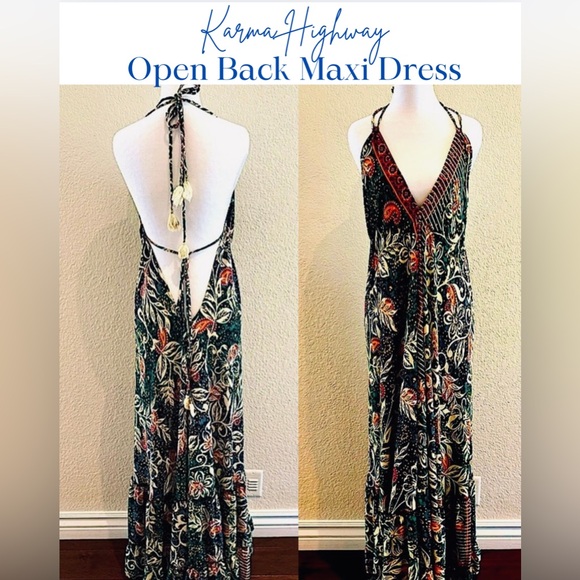 Karma Highway Dresses & Skirts - Karma Highway - Green Floral Paisley Open Back Halter Maxi Dress - OSFM